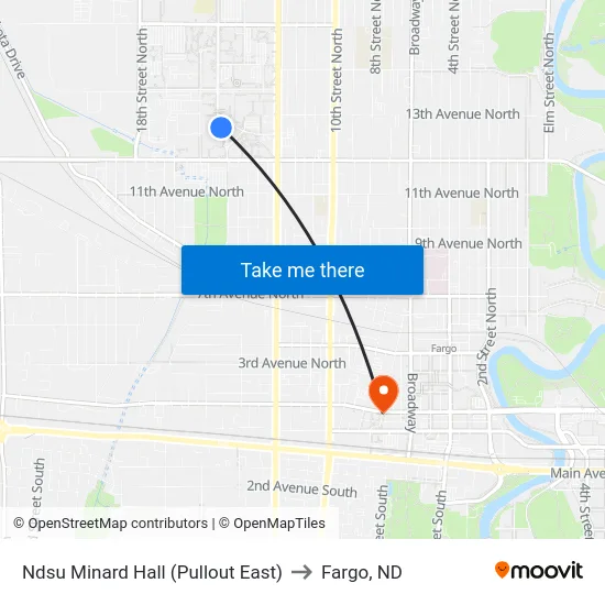 Ndsu Minard Hall (Pullout East) to Fargo, ND map