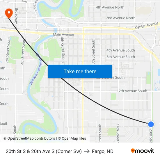 20th St S & 20th Ave S (Corner Sw) to Fargo, ND map
