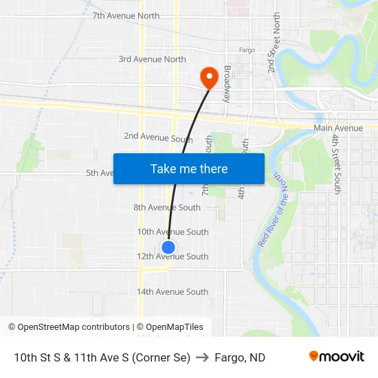 10th St S & 11th Ave S (Corner Se) to Fargo, ND map