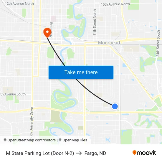 M State Parking Lot (Door N-2) to Fargo, ND map