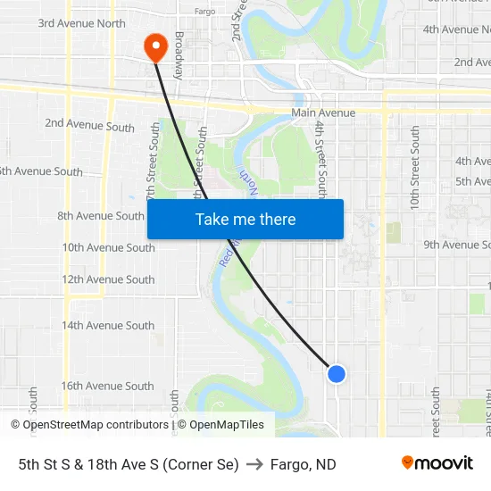 5th St S & 18th Ave S (Corner Se) to Fargo, ND map