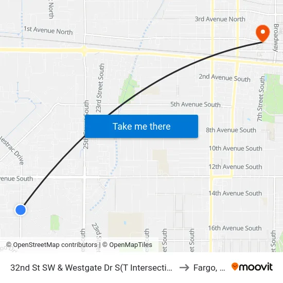 32nd St SW & Westgate Dr S(T Intersection Nw) to Fargo, ND map