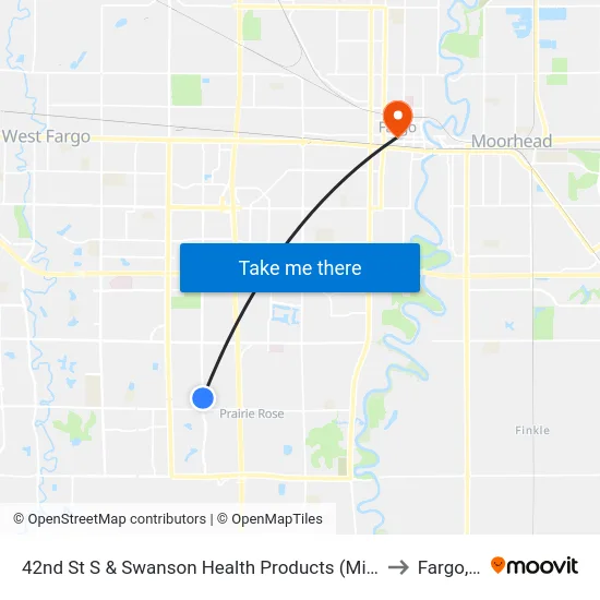 42nd St S & Swanson Health Products (Midblock East) to Fargo, ND map