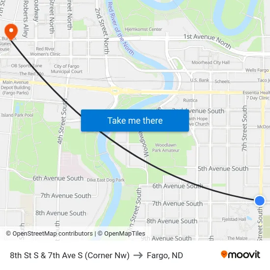 8th St S & 7th Ave S (Corner Nw) to Fargo, ND map