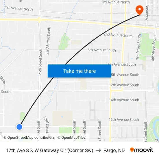 17th Ave S & W Gateway Cir (Corner Sw) to Fargo, ND map