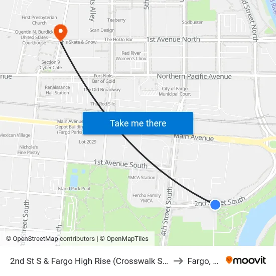 2nd St S & Fargo High Rise (Crosswalk South) to Fargo, ND map