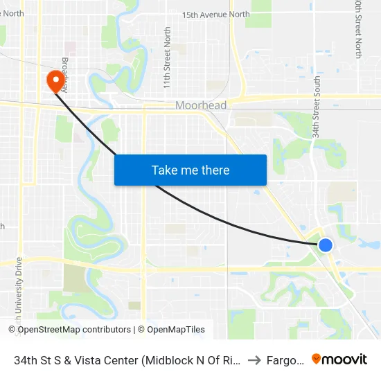 34th St S & Vista Center (Midblock N Of Right-Turn Lane) to Fargo, ND map