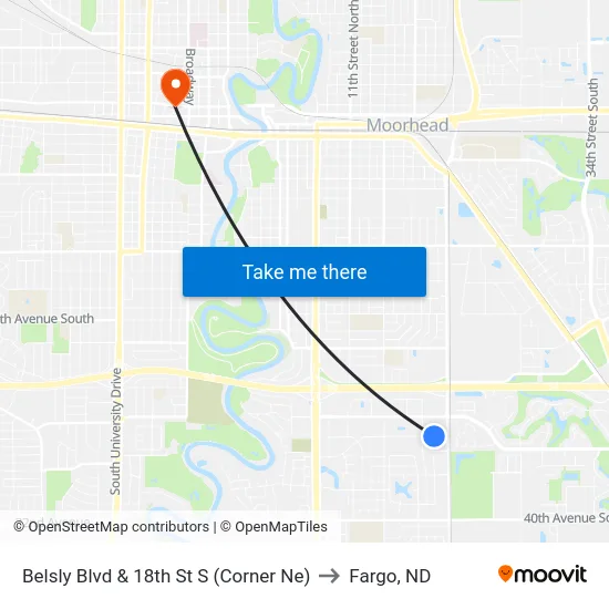 Belsly Blvd & 18th St S (Corner Ne) to Fargo, ND map