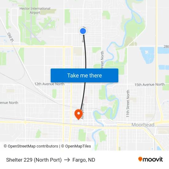 Shelter 229 (North Port) to Fargo, ND map