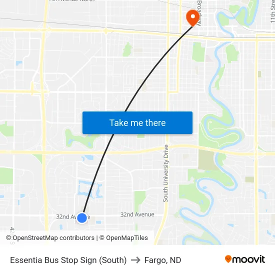 Essentia Bus Stop Sign (South) to Fargo, ND map