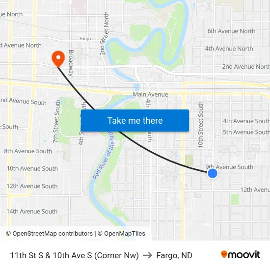 11th St S & 10th Ave S (Corner Nw) to Fargo, ND map
