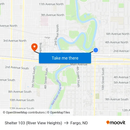 Shelter 103 (River View Heights) to Fargo, ND map