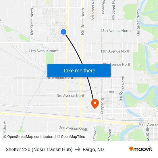 Shelter 220 (Ndsu Transit Hub) to Fargo, ND map