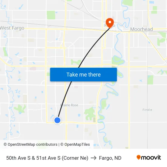 50th Ave S & 51st Ave S (Corner Ne) to Fargo, ND map