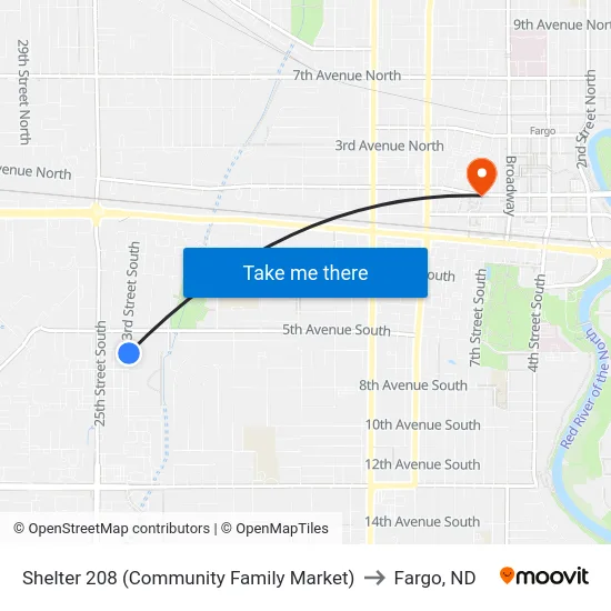 Shelter 208 (Community Family Market) to Fargo, ND map