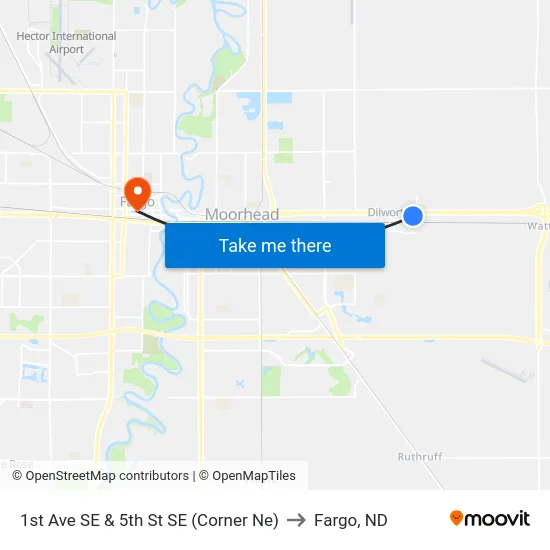 1st Ave SE & 5th St SE (Corner Ne) to Fargo, ND map