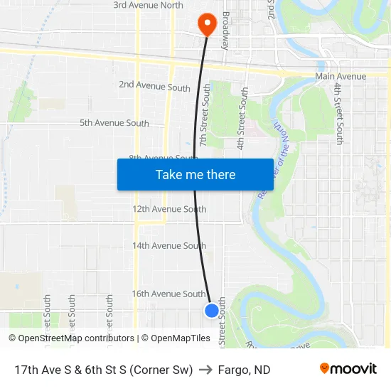 17th Ave S & 6th St S (Corner Sw) to Fargo, ND map