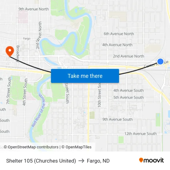 Shelter 105 (Churches United) to Fargo, ND map
