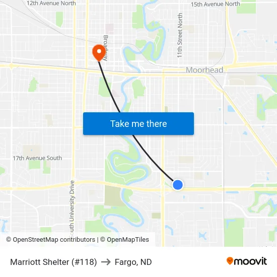 Marriott Shelter (#118) to Fargo, ND map
