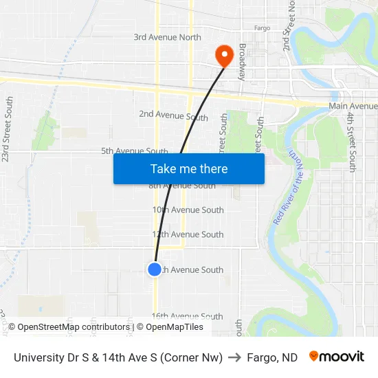 University Dr S & 14th Ave S (Corner Nw) to Fargo, ND map