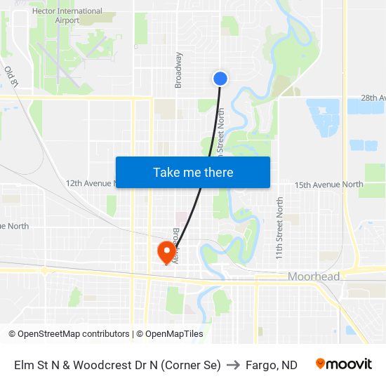 Elm St N & Woodcrest Dr N (Corner Se) to Fargo, ND map