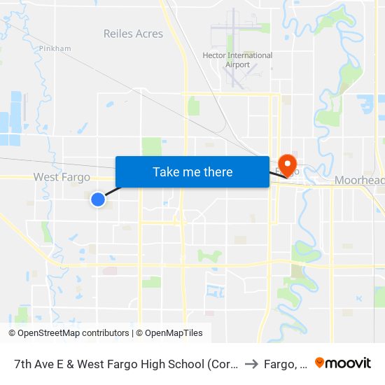 7th Ave E & West Fargo High School (Corner Ne) to Fargo, ND map