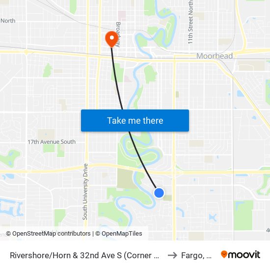 Rivershore/Horn & 32nd Ave S (Corner Se) to Fargo, ND map