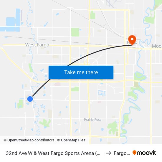 32nd Ave W & West Fargo Sports Arena (Midblock North) to Fargo, ND map