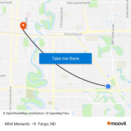 Mhd Menards to Fargo, ND map