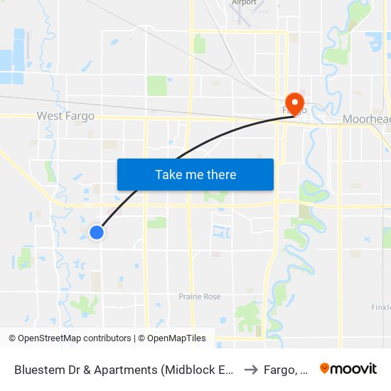 Bluestem Dr & Apartments (Midblock East) to Fargo, ND map