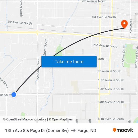 13th Ave S & Page Dr (Corner Sw) to Fargo, ND map