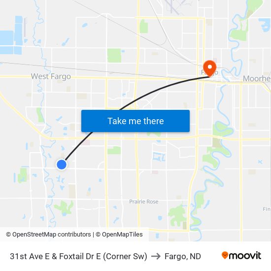 31st Ave E & Foxtail Dr E (Corner Sw) to Fargo, ND map