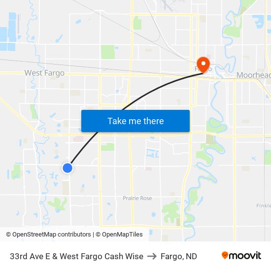33rd Ave E & West Fargo Cash Wise to Fargo, ND map