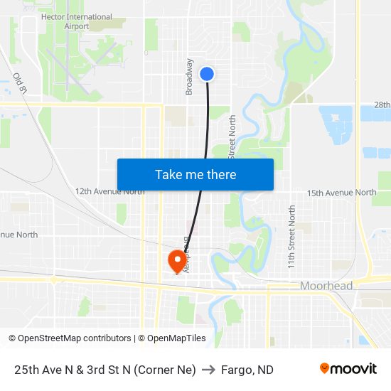 25th Ave N & 3rd St N (Corner Ne) to Fargo, ND map