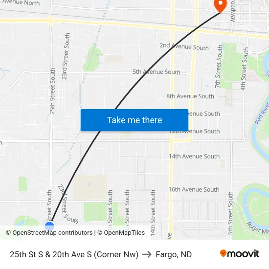 25th St S & 20th Ave S (Corner Nw) to Fargo, ND map