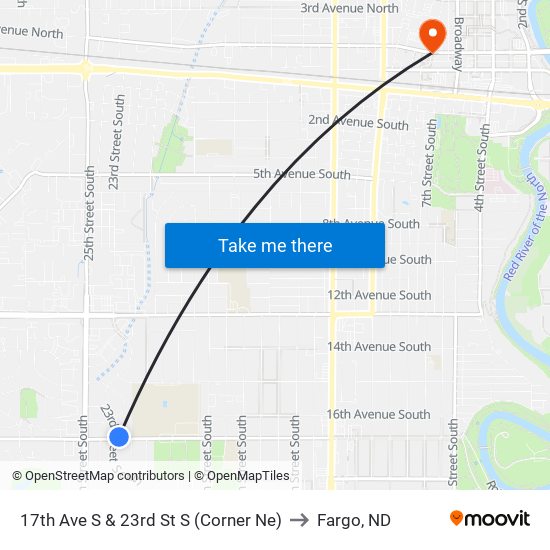 17th Ave S & 23rd St S (Corner Ne) to Fargo, ND map