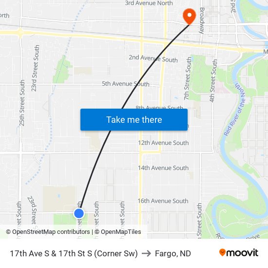 17th Ave S & 17th St S (Corner Sw) to Fargo, ND map