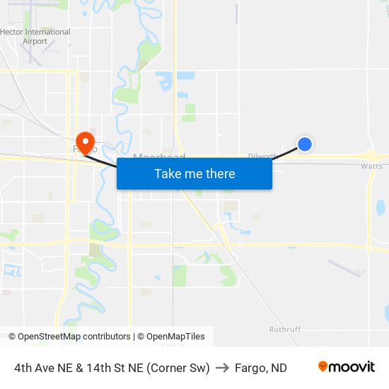 4th Ave NE & 14th St NE (Corner Sw) to Fargo, ND map