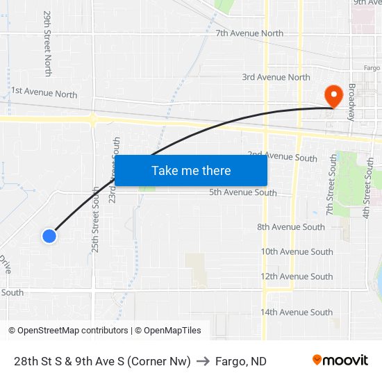 28th St S & 9th Ave S (Corner Nw) to Fargo, ND map