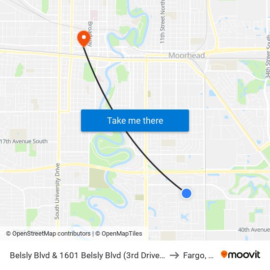 Belsly Blvd & 1601 Belsly Blvd (3rd Driveway) to Fargo, ND map