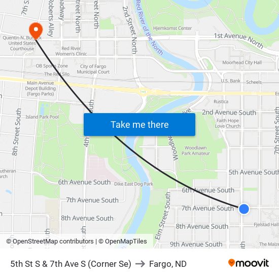 5th St S & 7th Ave S (Corner Se) to Fargo, ND map