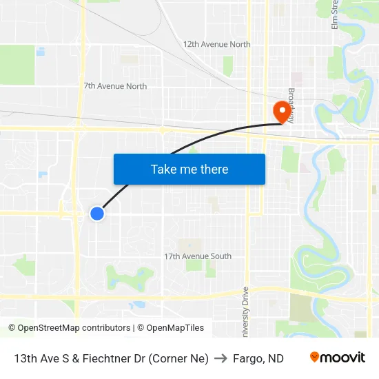13th Ave S & Fiechtner Dr (Corner Ne) to Fargo, ND map
