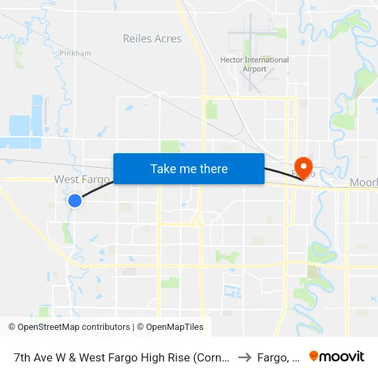 7th Ave W & West Fargo High Rise (Corner Ne) to Fargo, ND map