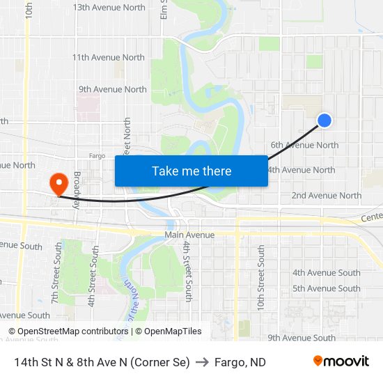 14th St N & 8th Ave N (Corner Se) to Fargo, ND map