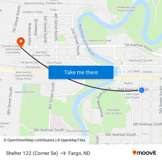 Shelter 122 (Corner Se) to Fargo, ND map