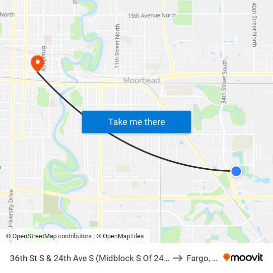 36th St S & 24th Ave S (Midblock S Of 24th Ave) to Fargo, ND map