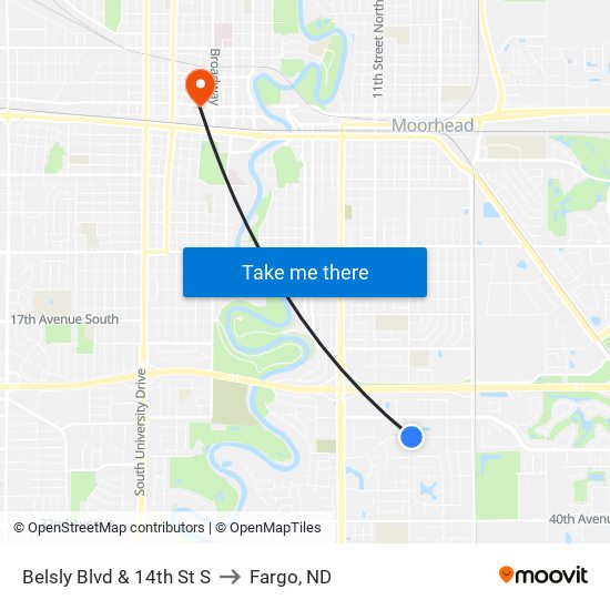 Belsly Blvd & 14th St S to Fargo, ND map