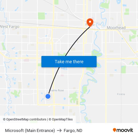 Microsoft (Main Entrance) to Fargo, ND map