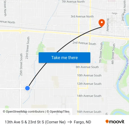 13th Ave S & 23rd St S (Corner Ne) to Fargo, ND map