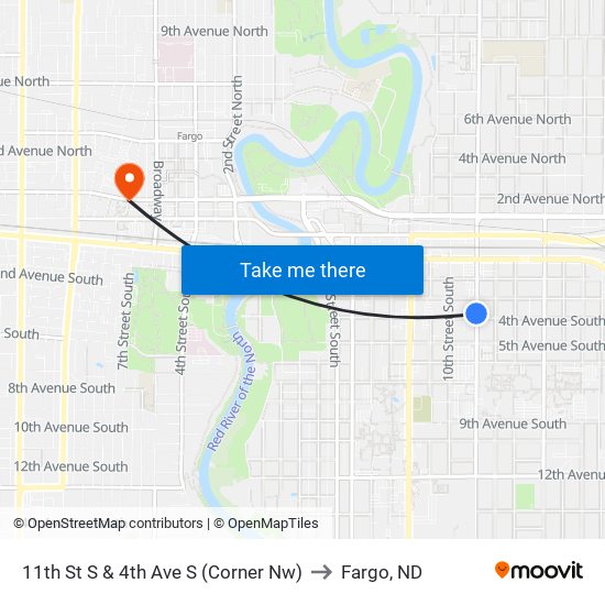 11th St S & 4th Ave S (Corner Nw) to Fargo, ND map